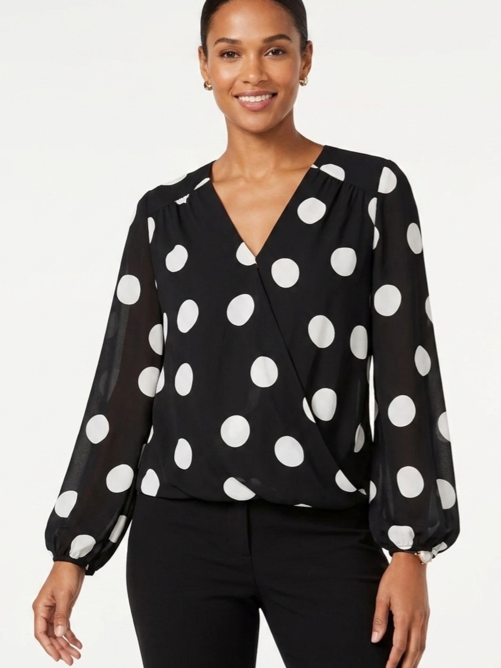 INC International Concepts Sheer  Black & White Polka Dot Top Size S